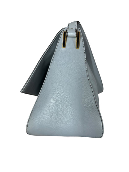 FENDI Smooth Calfskin Leather FF Buckle Shoulder Bag Grey Gold Hardware FE374