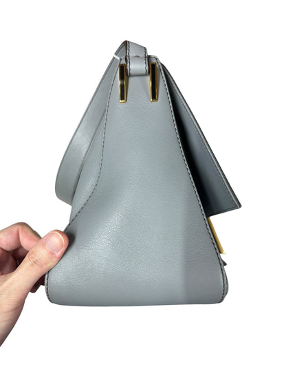 FENDI Smooth Calfskin Leather FF Buckle Shoulder Bag Grey Gold Hardware FE374