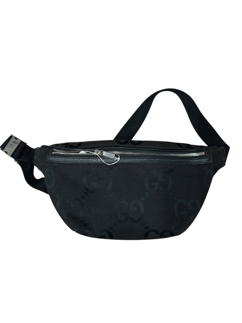GUCCI Jumbo GG Canvas Belt Bag Bumbag Black Silver Hardware GU600