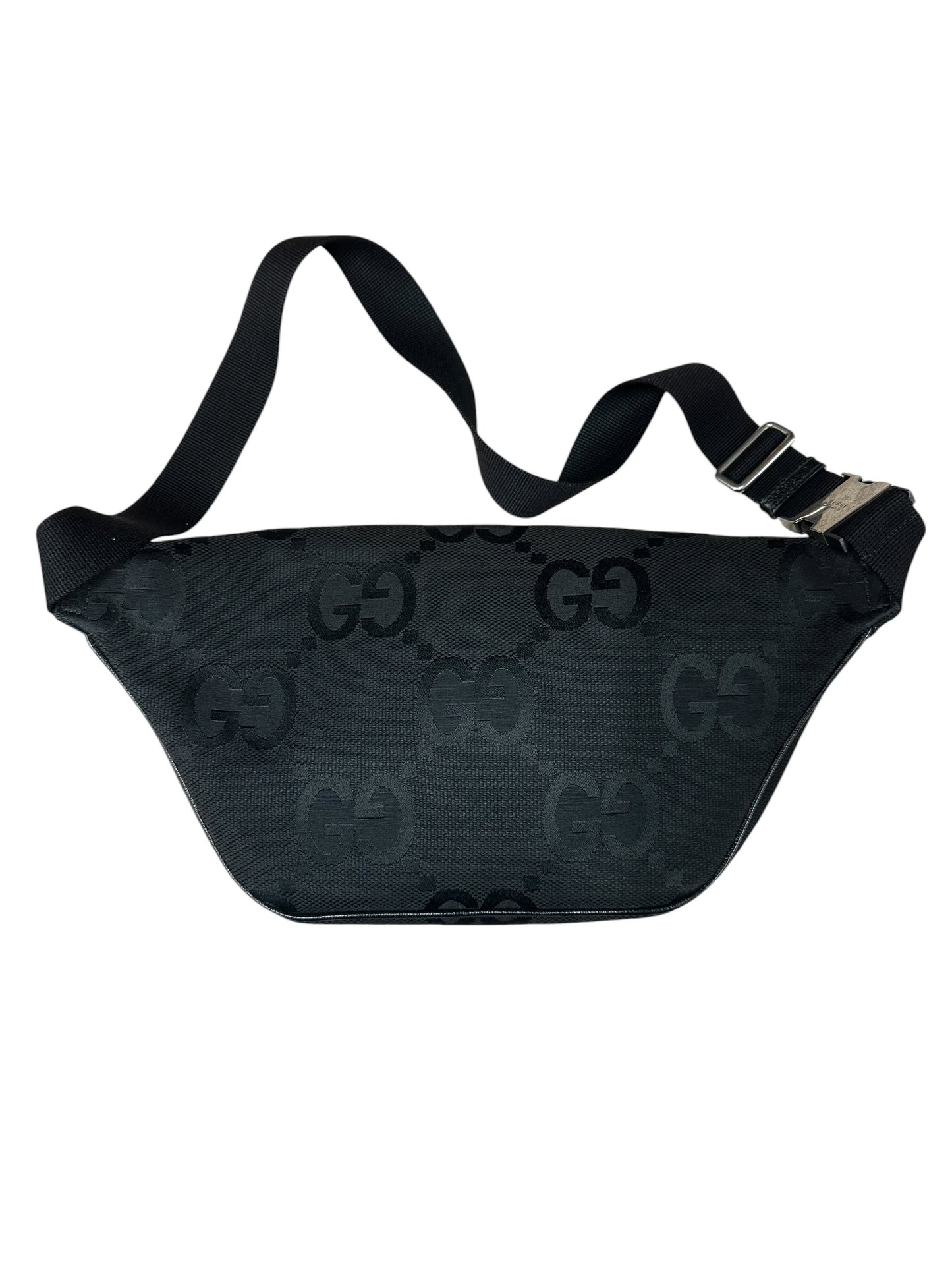 GUCCI Jumbo GG Canvas Belt Bag Bumbag Black Silver Hardware GU600
