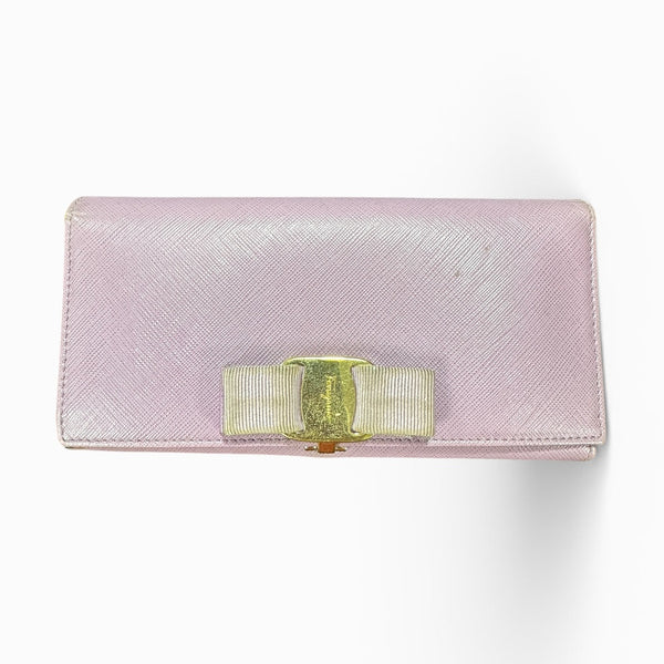 Authentic Salvatore Ferragamo Purple Leather Long Wallet with FE5a